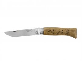 Couteau Opinel 8 pliant Inox hêtre motif chamois