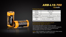 Batterie rechargeable Fenix RCR123A/16340 (Li-Ion)