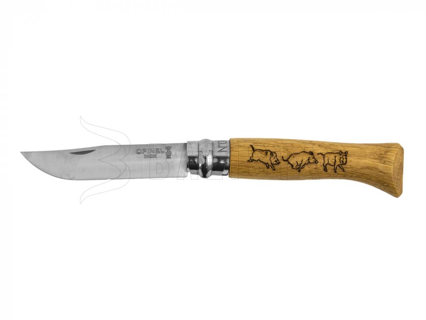Couteau Opinel 8 pliant Inox hêtre motif sanglier