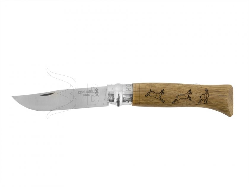 Couteau Opinel 8 pliant Inox hêtre motif chamois