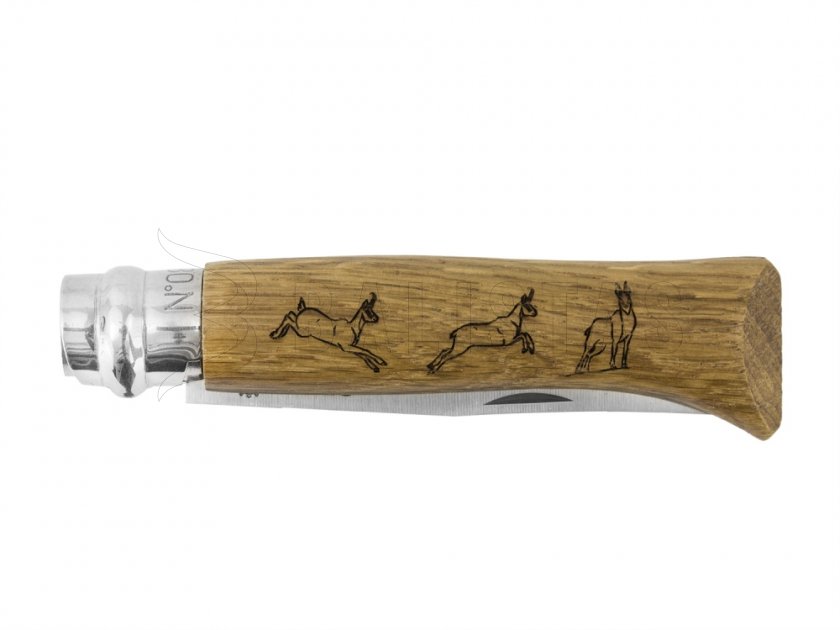 Couteau Opinel 8 pliant Inox hêtre motif chamois