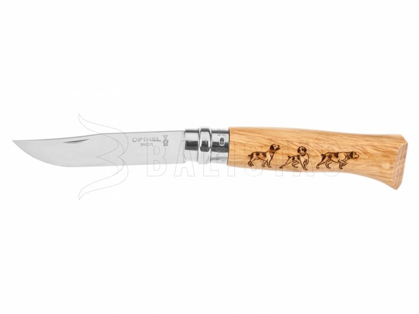 Opinel 8 Couteau de fermeture Inox Hêtre motif chien