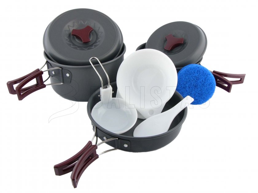 Set de vaisselle de randonnée en aluminium anodisé MFH pour 3 personnes