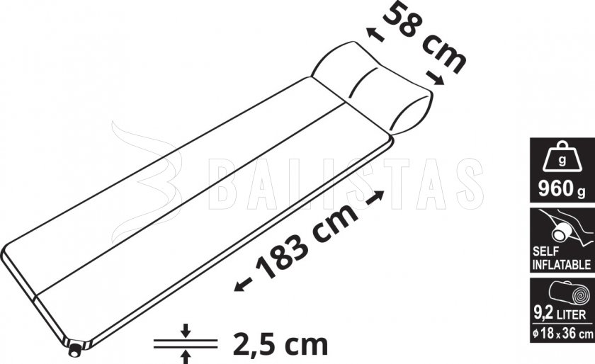 Matelas autogonflant Cattara Navy 2,5cm avec oreiller