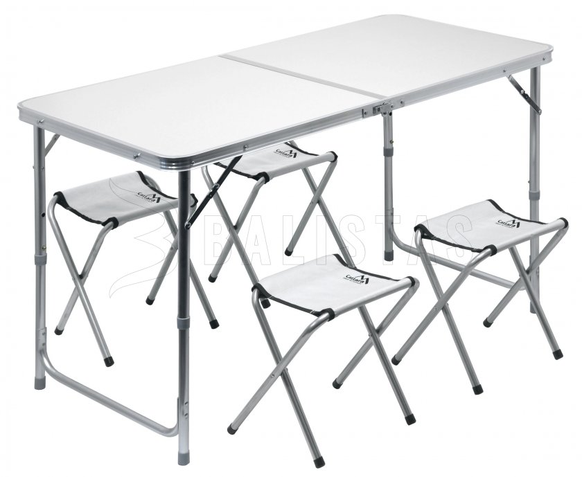 Table de camping Double télescopique grise + 4x chaises