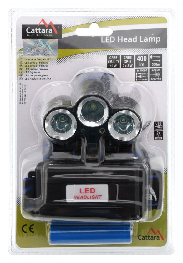 Lampe frontale LED 400lm (1x XM-L+2x XP-E)