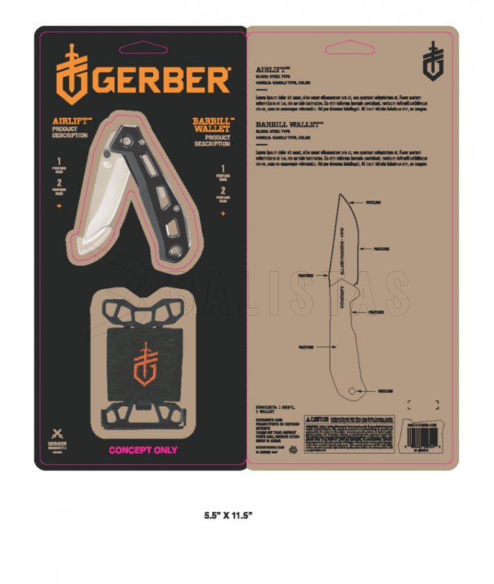 Set Gerber Couteau Airlift Black + Portefeuille Barbill Wallet Black