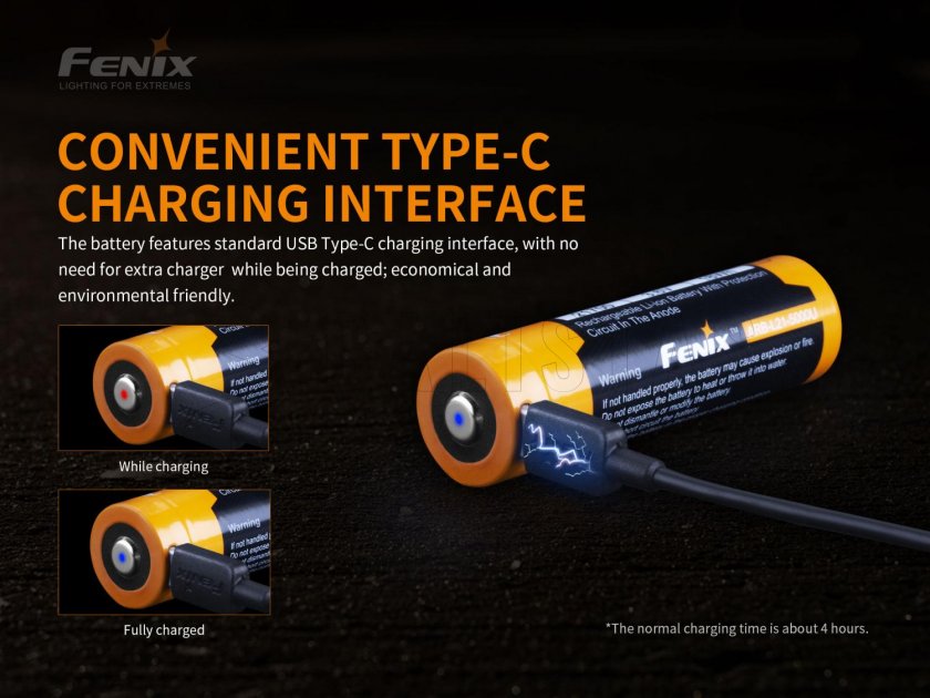 Batterie rechargeable Fenix 21700 5000 mAh avec USB-C (Li-Ion)