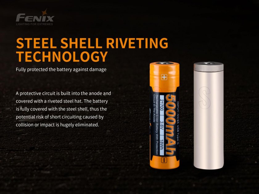 Batterie rechargeable Fenix 21700 5000 mAh avec USB-C (Li-Ion)