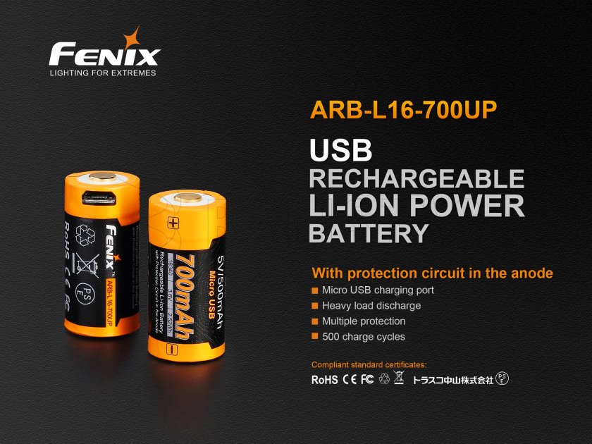Batterie USB rechargeable Fenix RCR123A/16340 (Li-ion)