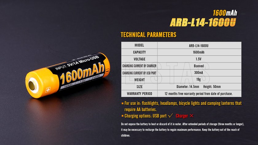 Batterie AA USB rechargeable Fenix ARB-L14-1600U