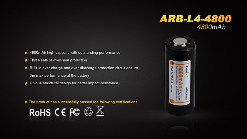 Batterie rechargeable Fenix 26650 4800 mAh (Li-Ion)