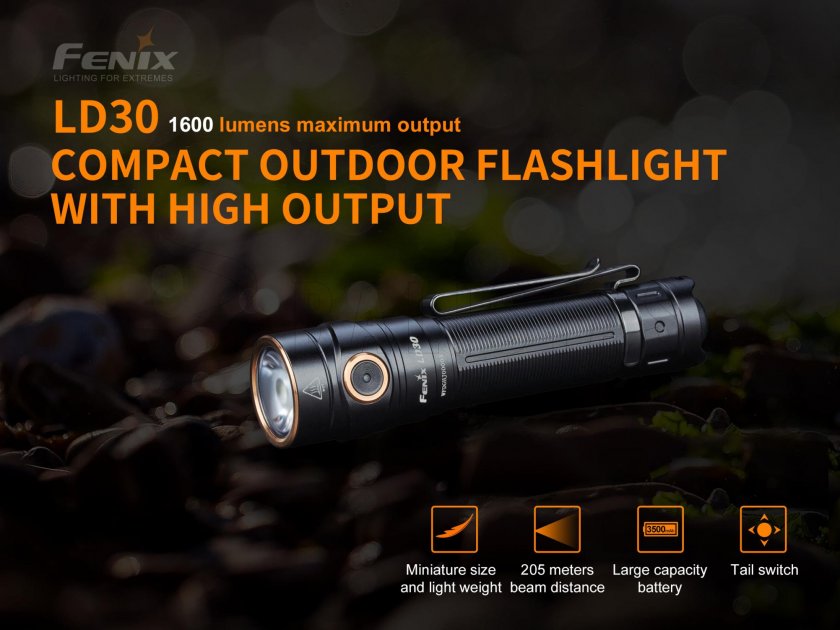 Lampe Fenix LD30 + accu USB 3500 mAh