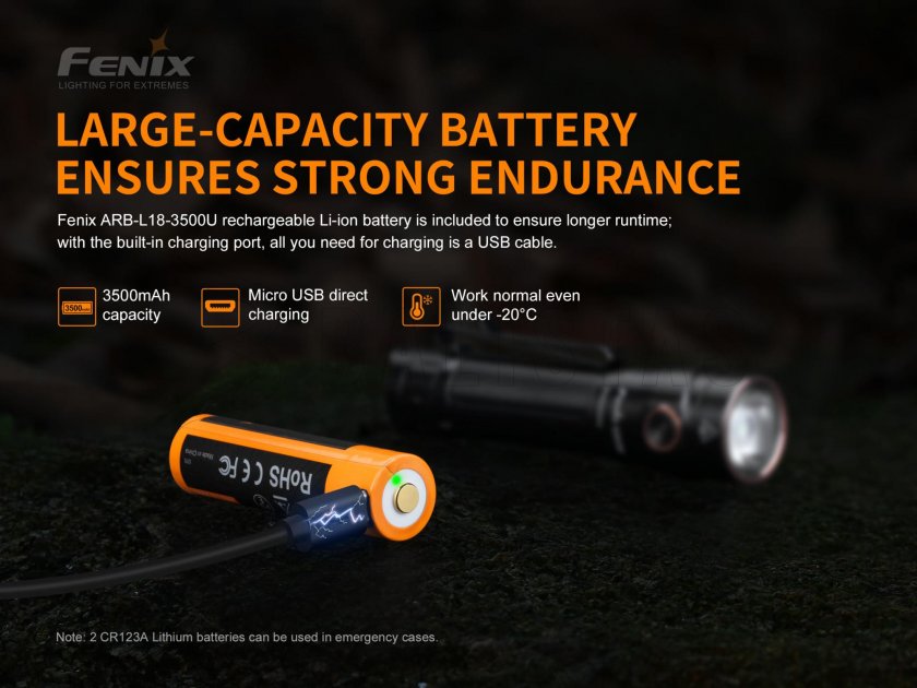 Lampe Fenix LD30 + accu USB 3500 mAh