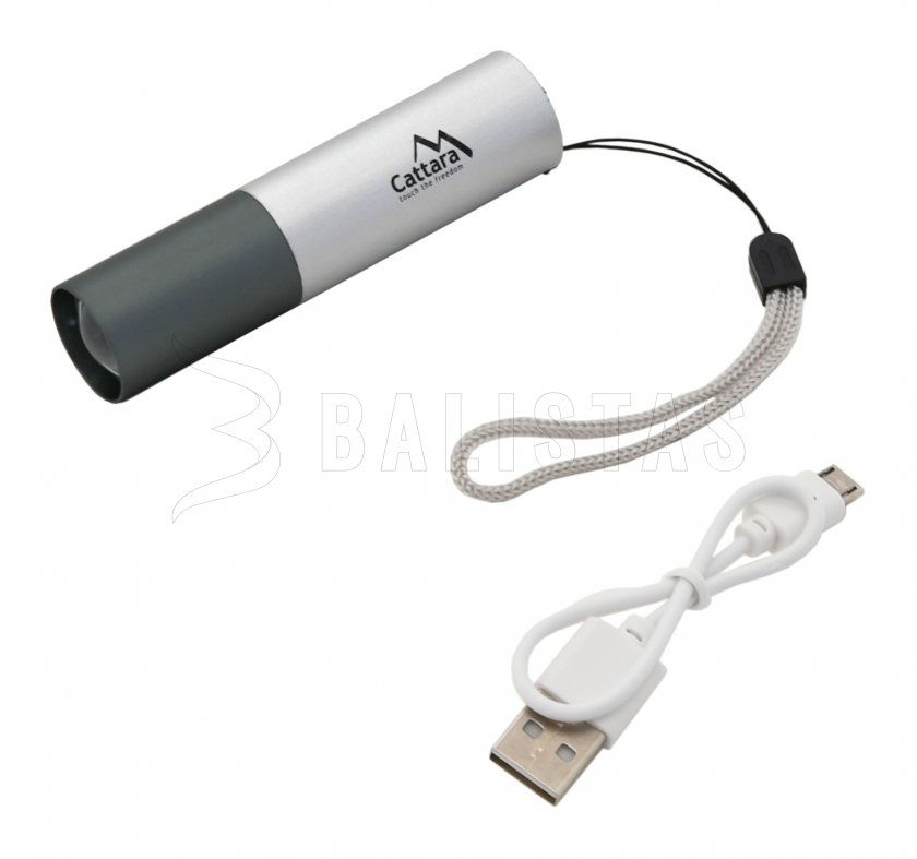 Lampe de poche LED Cattara 120lm ZOOM rechargeable SILVER
