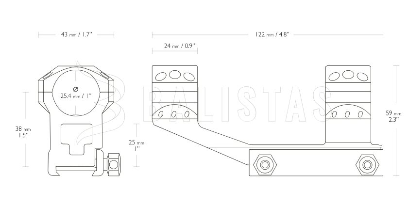 Montage Hawke Tactical AR Cantilever 22mm/25,4mm, haute, monobloc