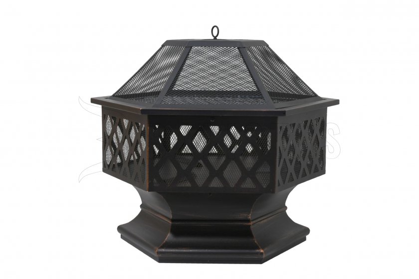 Brasero HEXAGON patine cuivre avec couvercle