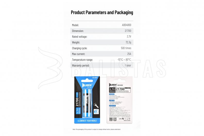 Batterie Wuben 21700 B Li-Ion 4800mAh