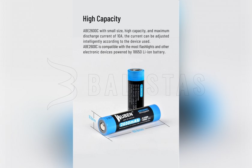 Batterie Wuben 2600B/18650 Li-Ion 2600mAh