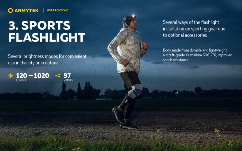 Lampe frontale Armytek Wizard C2 WG Lumière chaude et verte