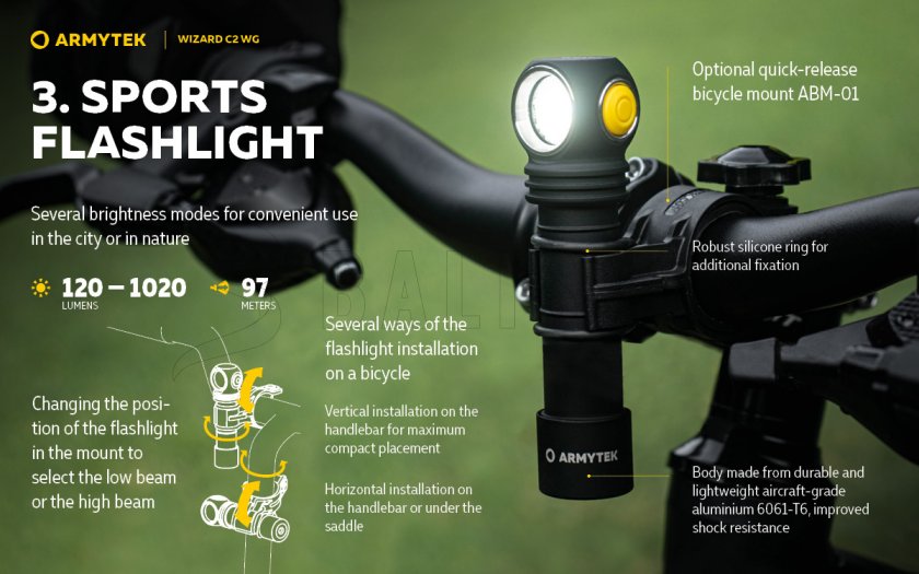 Lampe frontale Armytek Wizard C2 WG Lumière chaude et verte