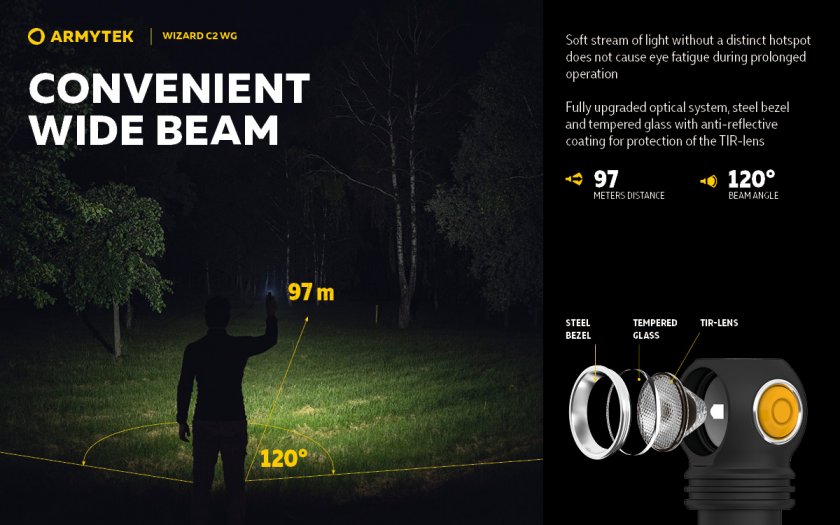 Lampe frontale Armytek Wizard C2 WG Lumière chaude et verte