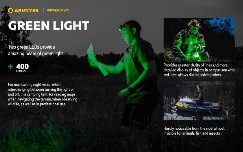 Lampe frontale Armytek Wizard C2 WG Lumière chaude et verte