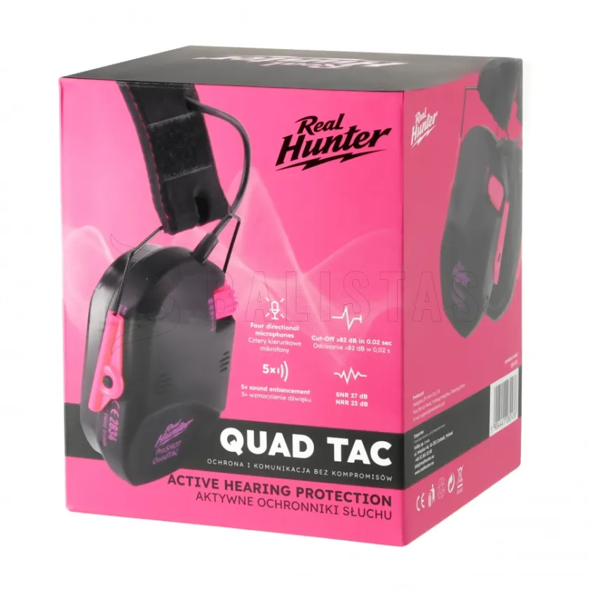 Casque antibruit électronique de tir RealHunter Active ProSHOT QuadTAC Devil Pink 9